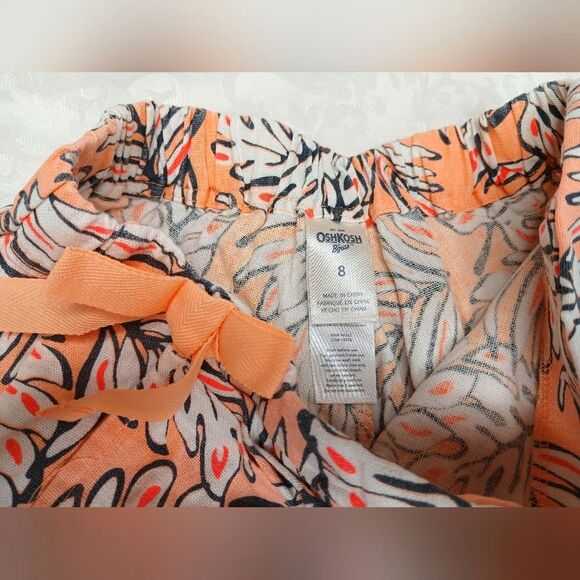 OshKosh Girls Coral Orange Neon Linen Blend Skort Shorts Size 8 NWOT - Picture 4 of 5